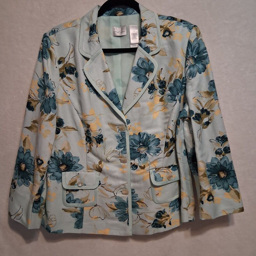 Emma James 16 Blazer Blue Yellow Floral Linen Blend Business Feminine Spring